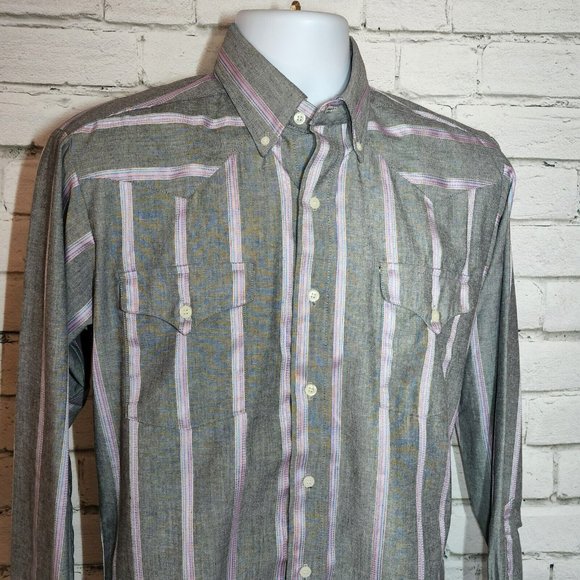 Vintage Panhandle Slim Rockabilly Western Gray Button-Down Shirt 15 1/2 X 34 - Picture 3 of 4